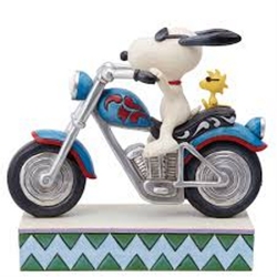 Jim Shore Peanuts Snoopy + Woodstock Riding Motorcycle